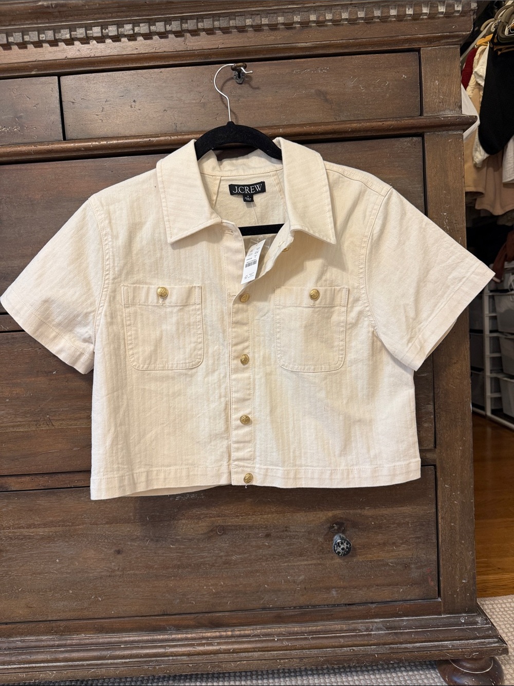 NWT J.Crew Cream Cropped Short Sleeve Button-Front Crop Shirt
